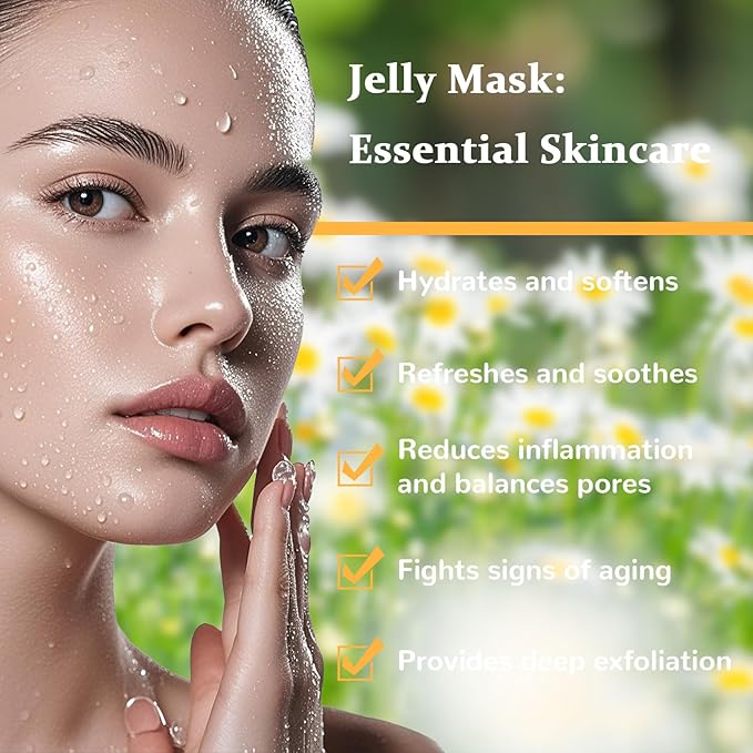 Chamomile Vajacial Peel-Off Jelly Mask Set, Jelly Mask For Facials, Face Mask For Instant Hydration, Vegan Peel Off Face Mask, Facial Skin Care For Smoothing, Moisturizing, Cleansing