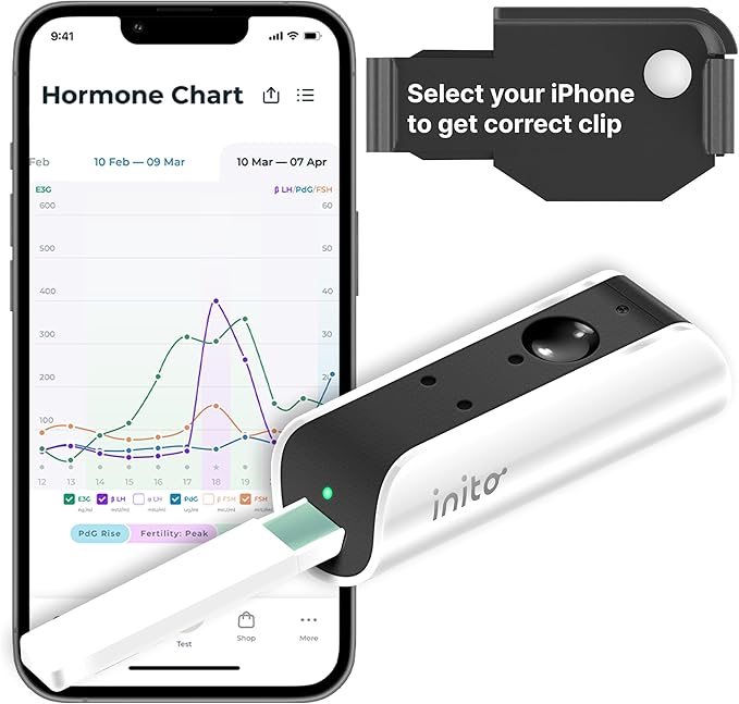 Inito Fertility Monitor & Hormone Tracker for Women | Estrogen, LH, PdG (Urine Metabolite of progesterone), FSH | Track and Confirm Ovulation | Includes 15 Test Strips (iPhone 16 Plus)