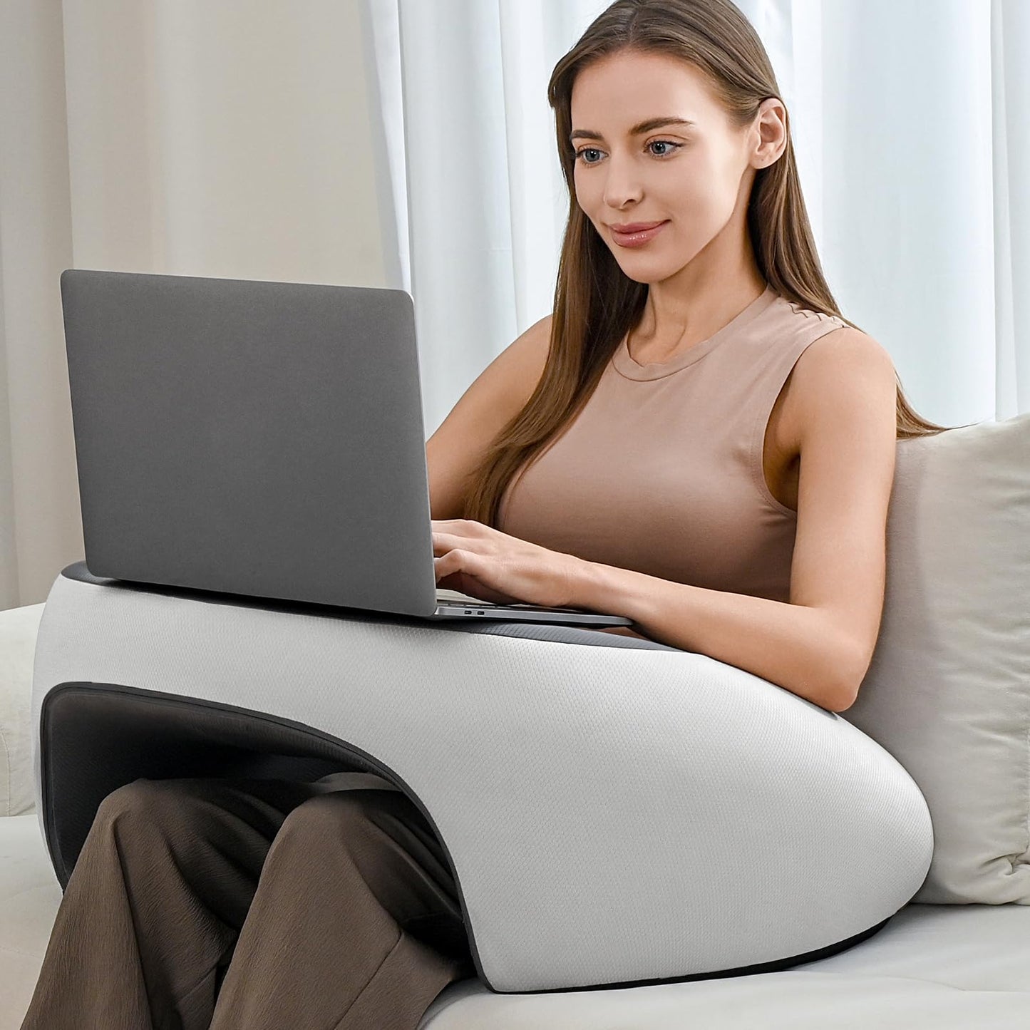 Olumoon Reading Pillow, Lap Desk Pillow for Adult, Memory Foam Gaming Pillow for Arm Support, Arm Rest for Working, Crocheting, Playing Game or Siting in Bed, Floor, Sofa (Grey)