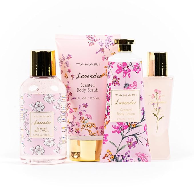 Tahari Spa Gift Set for Women, Lavender Spa Set, Bath Kit for Women Gift Set Includes Body Lotion, Body Wash, Body Scrub, Lotion Gift Set for Women, Birthday Gifts For Women