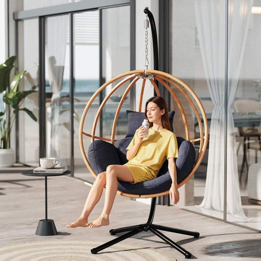 DAYAOUTDOOR Hanging Egg Chair with Stand, Egg Swing Chair Outdoor for Balcony, Patio Hanging Egg Chairs with Cushions for Relaxation in Bedrooms, Gardens, Black