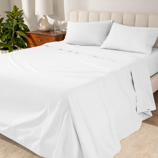 Bare Home 100% Organic Cotton Split King Sheet Set - Crisp Percale Weave - Lightweight & Breathable - Bedding Sheets & Pillowcases (Split King, White)
