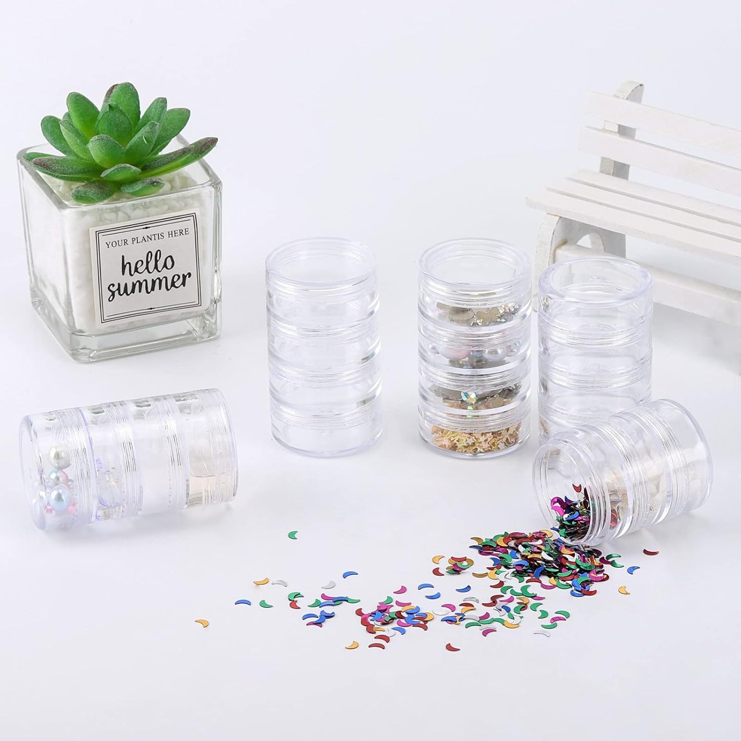 5 Set (20 Pieces) Stackable Cosmetic Containers with Screw Lids and Labels，10 Grams Clear Plastic Empty Jars Small Makeup Sample Containers for Beauty Products