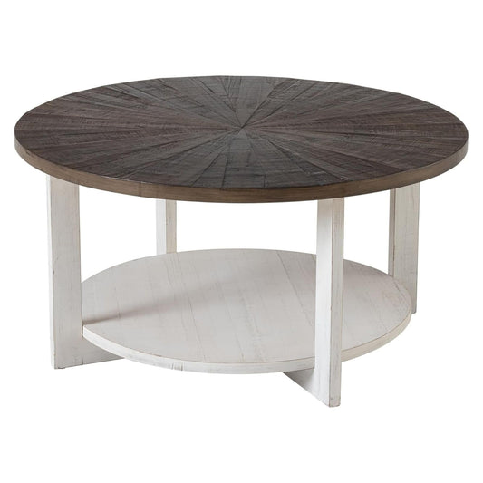 COZAYH Round Wood Coffee Tables with Storage, Rustic Farmhouse Coffee Table with Distressed Wood Top, Large Circle Table for Living Room, Brown, 32Dx32Wx19.5H in