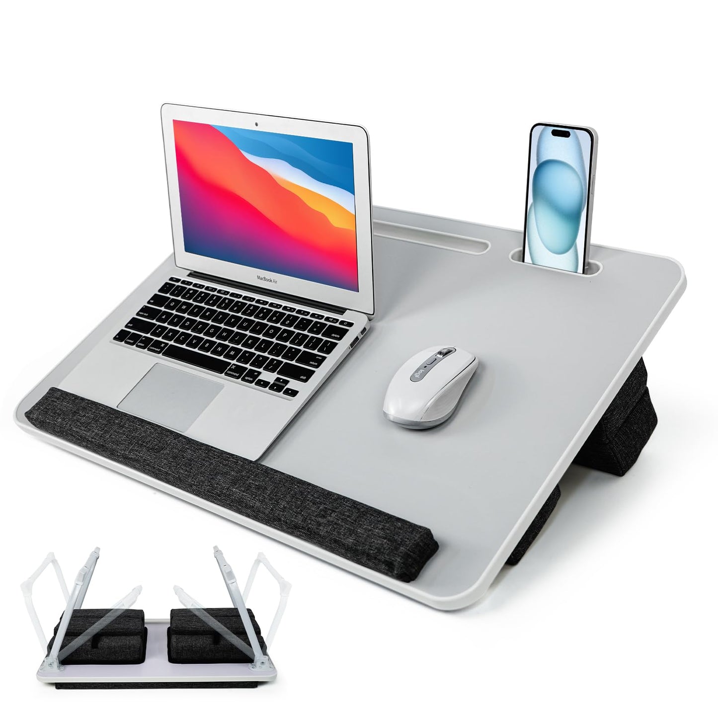 iXTRA Lap Desk for Laptop with Cushion,Folding Laptop Desk for Bed,Bed Desk,Portable Computer Lap Desk,23.62"*15.74",Grey
