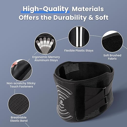 Back Brace for Men Women Lower Back Pain Relief with 7 Stays, Adjustable Support Weight Belt for Herniated Disc, Sciatica, Scoliosis, Breathable Lumbar Support Brace with Hot &Cold Pad Therapy Pocket (M (Waist 39''-55''))