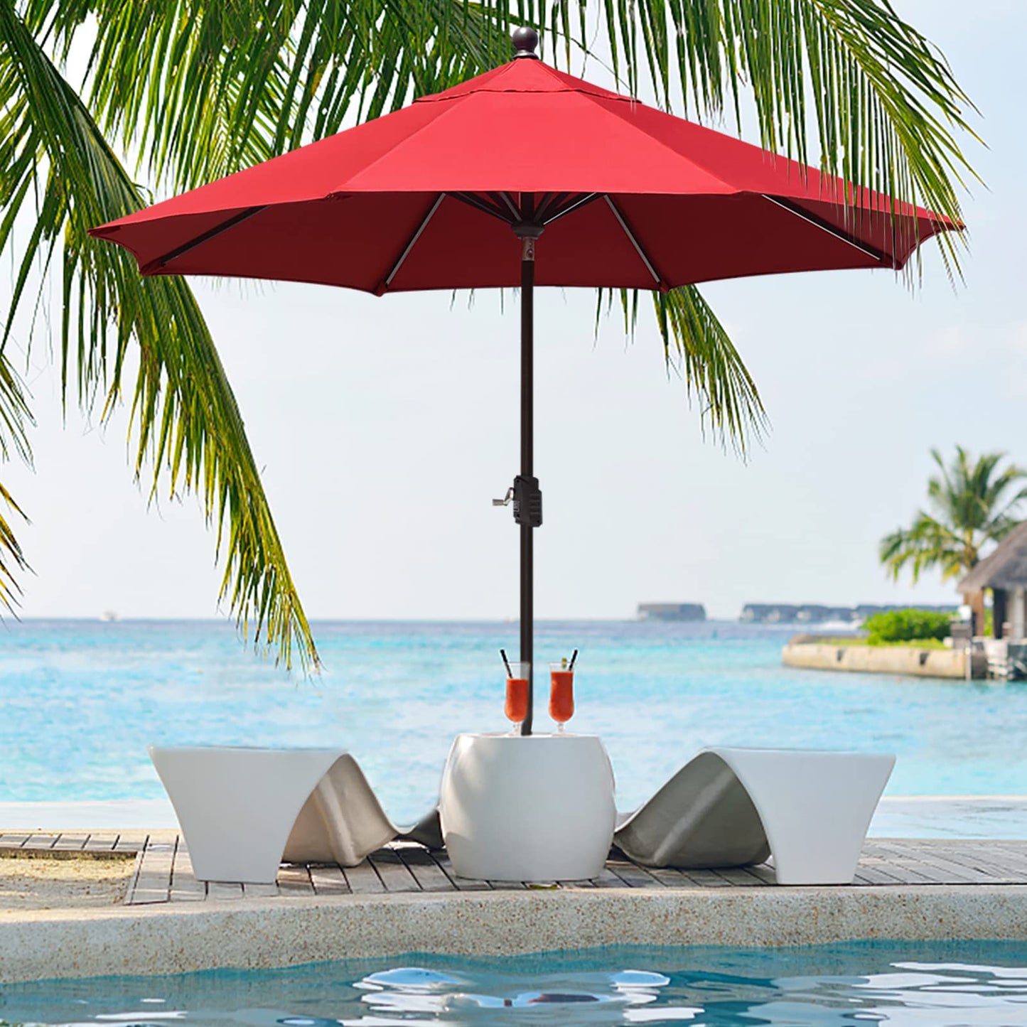 EliteShade USA 10-Year-Non-Fading 9Ft Market Umbrella Patio Umbrella Outdoor Table Umbrella with Ventilation,Logo Red