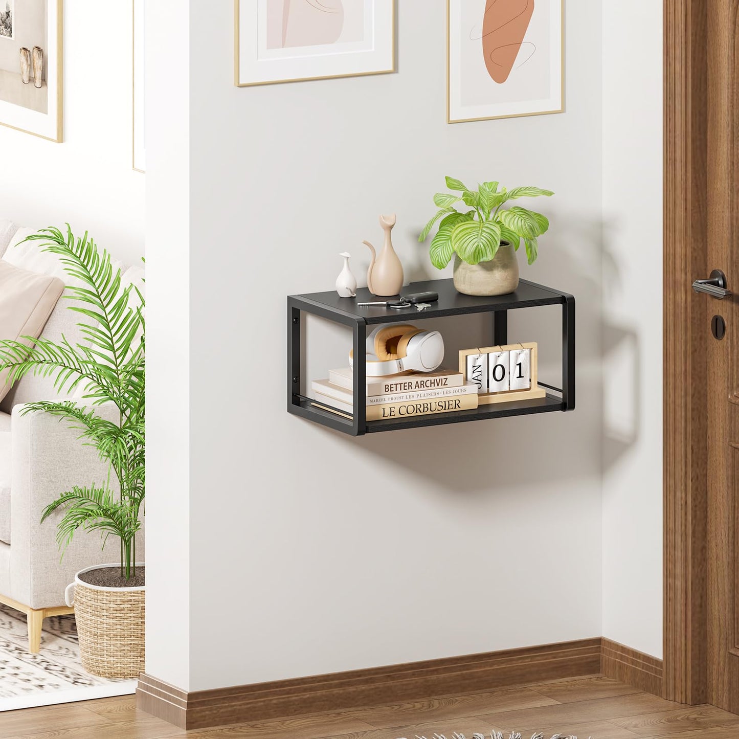 NANAGIFTREE Floating Nightstand, Wood Bedside Shelf Wall Mounted Nightstand with Heavy-Duty Frame, Floating Bedside Table for Bedroom, Bathroom, Kitchen, (Vintage Black, 1 Pack)