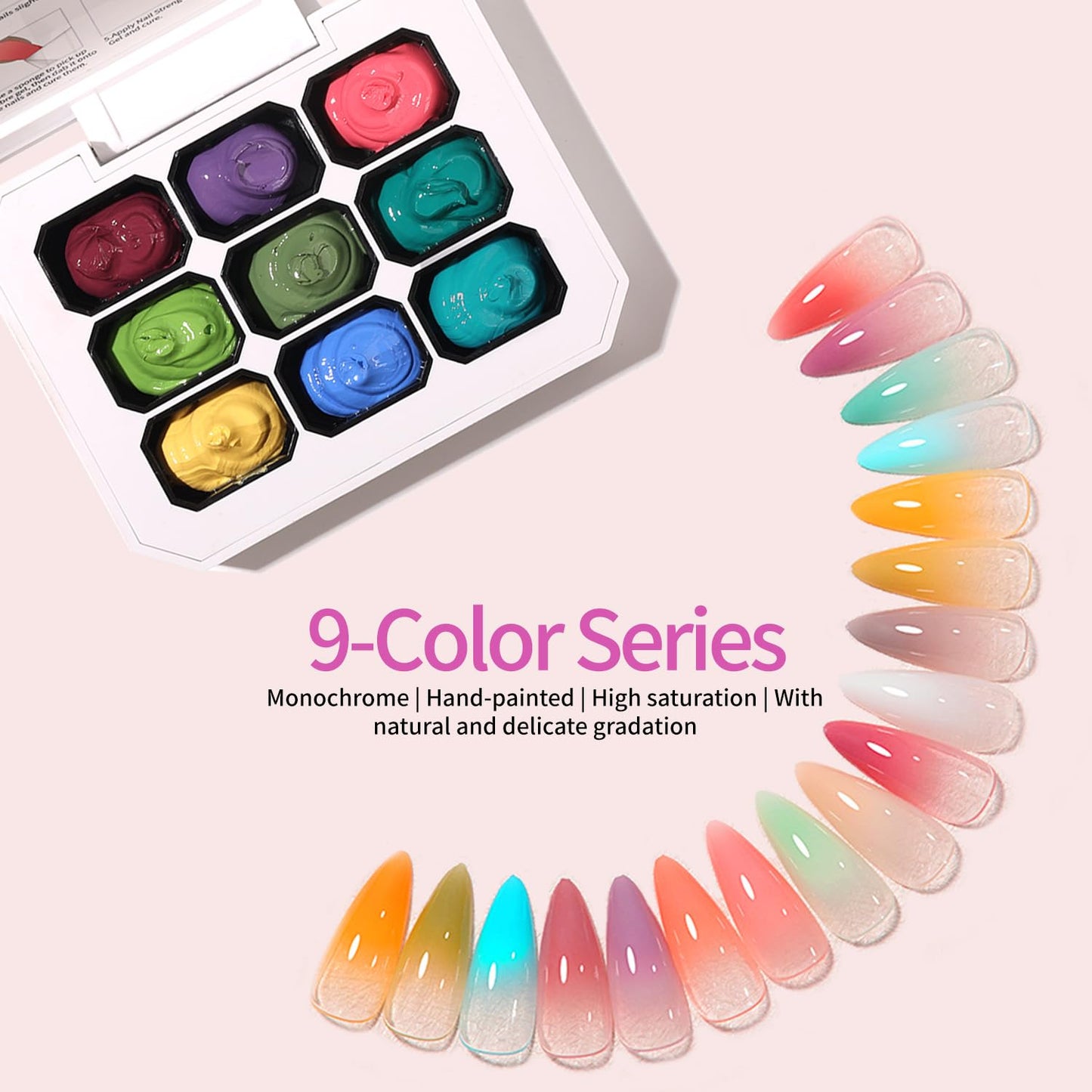 Ombre Gel Nail Polish Nail Sponges for Ombre 9 Series Colorful Blush Effect Gradient Painting Gel for Ombre Nails Multistyle French Manicure Nail Art DIY Home (A3, 1)