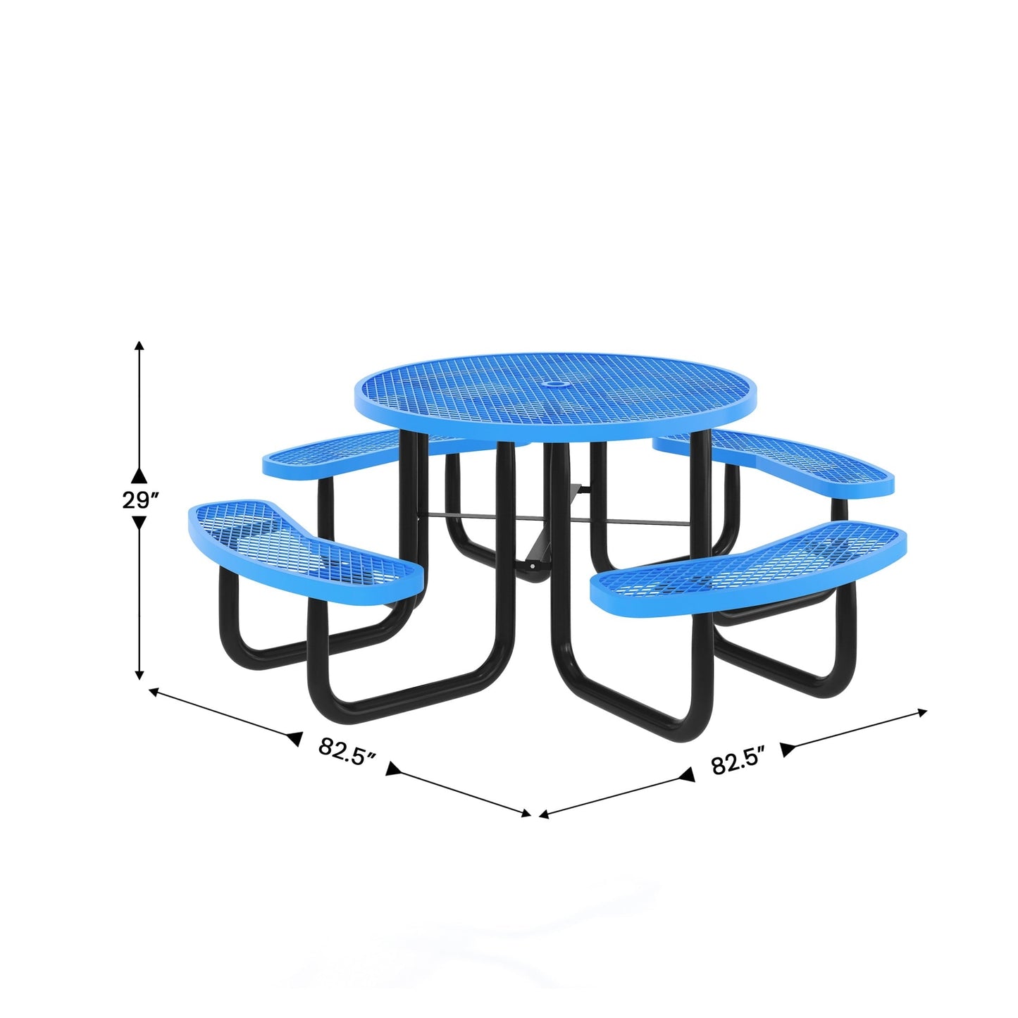 Flash Furniture 46" Round Outdoor Picnic Table with Commercial Heavy Gauge Expanded Metal Mesh Seats and Top with Umbrella Hole and Ground Anchors, Blue