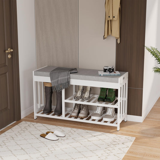 APRTAT 3-Tier Bamboo Shoe Rack Bench, Shoe Storage Organizer Bench, Entryway Benchs, Shoes Rack for Front Door Entrance, Entryway Bathroom Bedroom