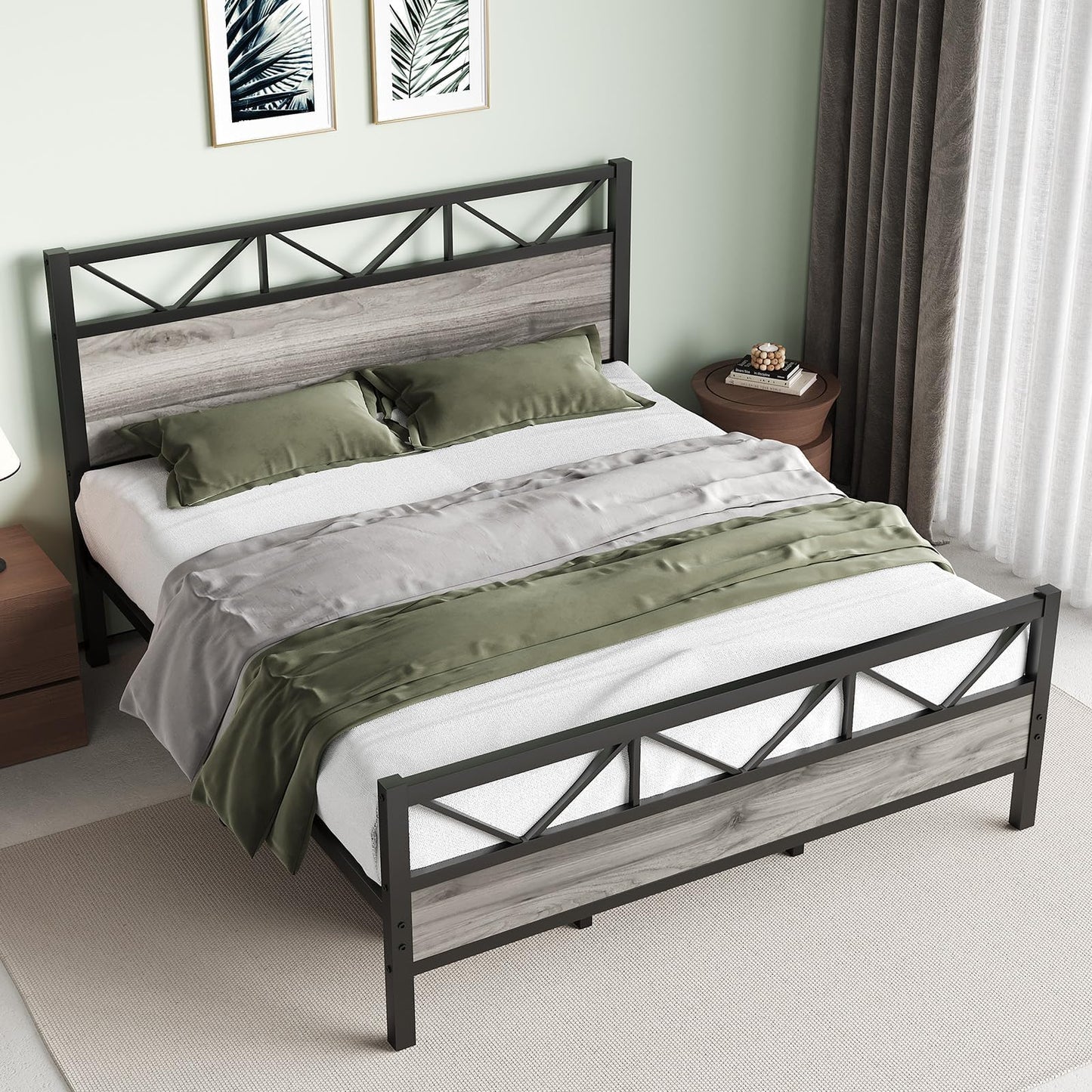 King Size Bed Frame, Industrial King Bed Frame and 51.2" Tall Headboard, King Platform Bed Frame with Strong Steel Slats Support, Noise Free, No Box Spring Needed, Easy Assembly, Rustic Brown