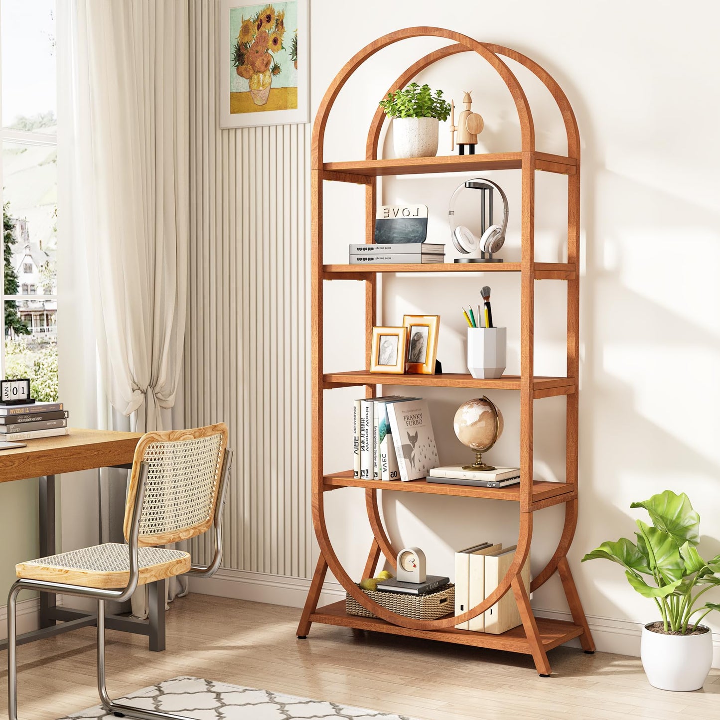 Tribesigns 5-Tier Open Bookshelf, 70.8" Tall Arched Bookcase, Modern Brown Storage Bookshelves, Freestanding Display Rack Shelving Unit for Office, Bedroom, Living Room, Easy Assembly