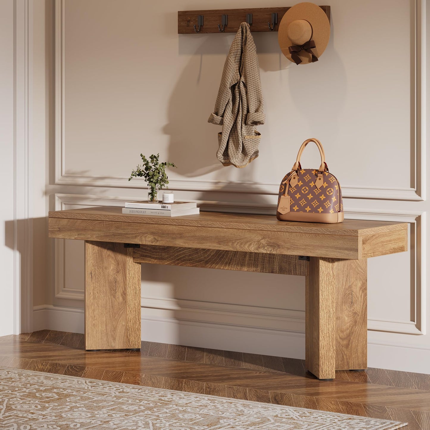 Tribesigns 47" Wooden Entryway Bench, Farmhouse Indoor End of Bed Bench, Long Table Benches Seat for Bedroom, Hallway, Foyer, End of Bed (Rustic Brown)