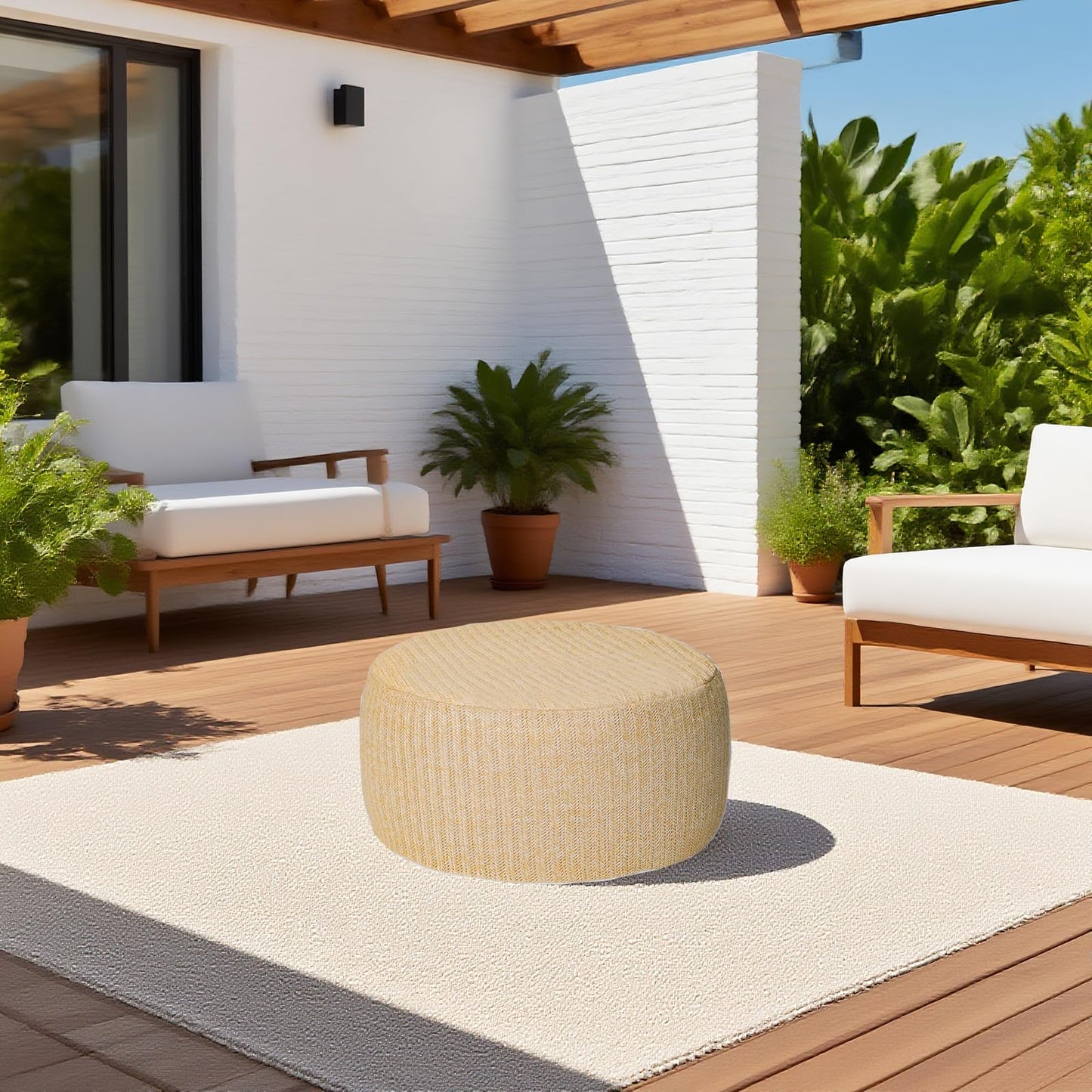 GLADTRAX Outdoor Inflatable Ottoman with Air Pump, Fade-Resistant Patio Footrest Stool D21”x H9”, Round Pouf Ottoman with Portable Handle Suitable for Garden, Camping, Bedroom, Living Room