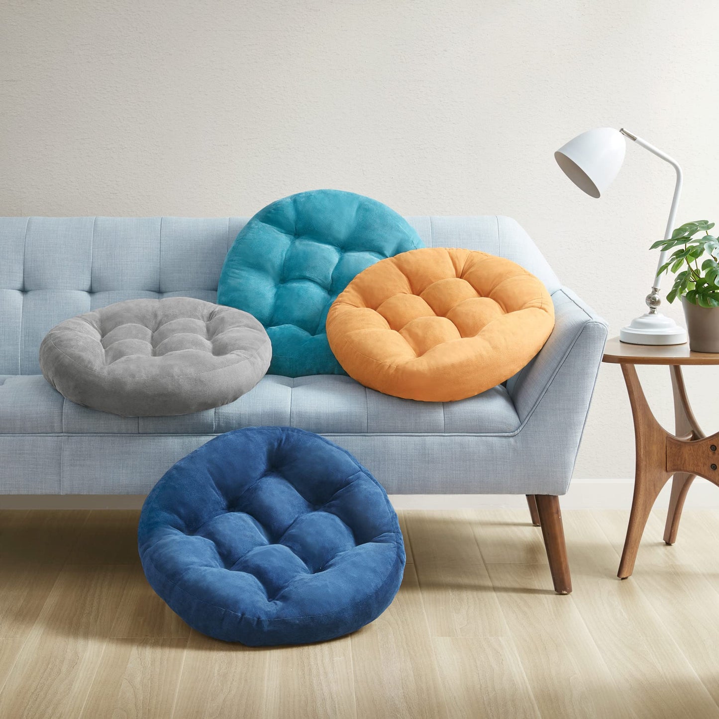 Meditation Floor Pillow Set of 2, Round Large Pillows Seating for Adults, Tufted Corduroy Cushion for Tatami Living Room, Grey, 22 Inch