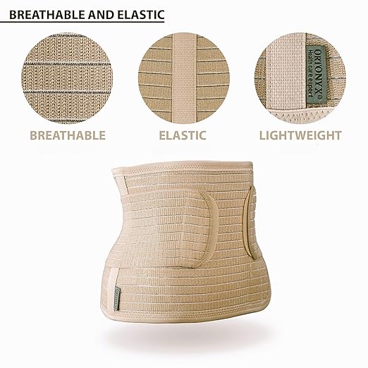 ORTONYX Ergonomic Abdominal Binder Waist and Lower Back Support Belt, Back Brace for Women & Men - Breathable, Elastic, With Extra Band - Beige XXL