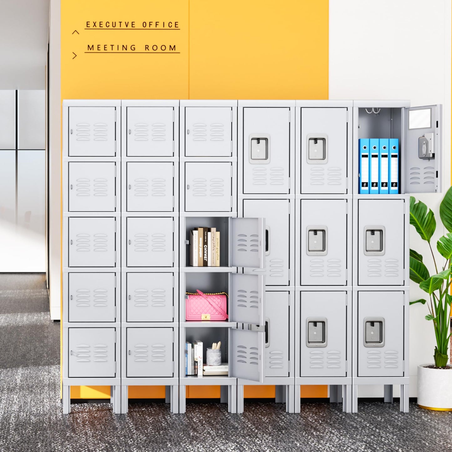 INTERGREAT Metal Locker for School Office Gym Metal Storage Locker Cabinet for Employees Students Steel Locker Triple Tier with 5 Door Gray