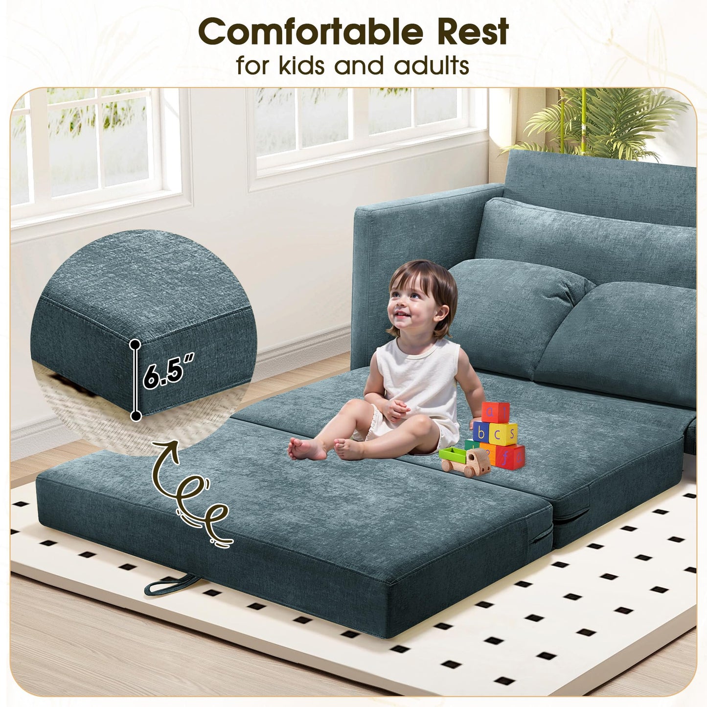 Myroyalsit 51" Convertible Loveseat Sofa Bed, 2-in-1 Folding Sofa Bed with 2 Pillow for Small Spaces, Modern Loveseat Sleeper Couch for Apartment, Living Room & Guest Room (Light Blue)
