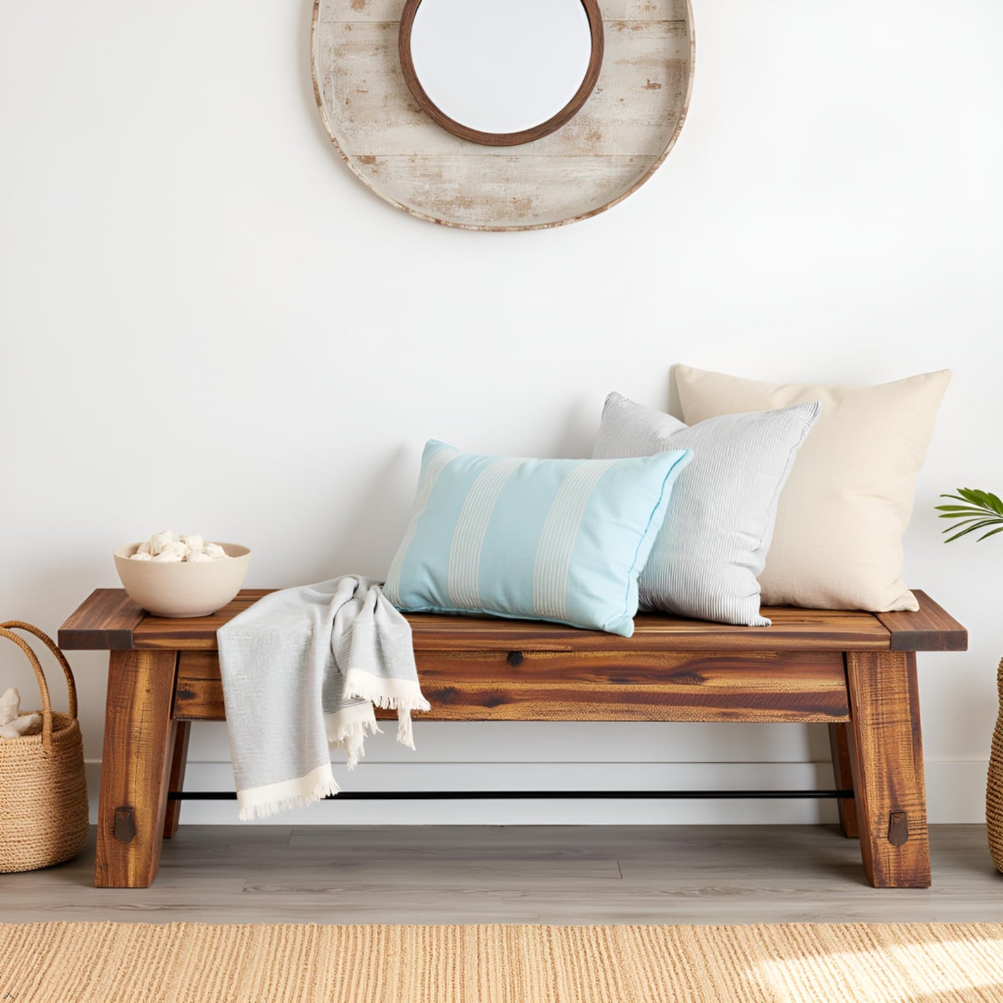 Durango Rustic Farmhouse Style 60-Inch Wood Bench - Industrial Modern Accent Furniture with Solid Wood Seat for Entryway, Dining Room, Hallway, Foyer, or Kitchen by Alaterre Furniture
