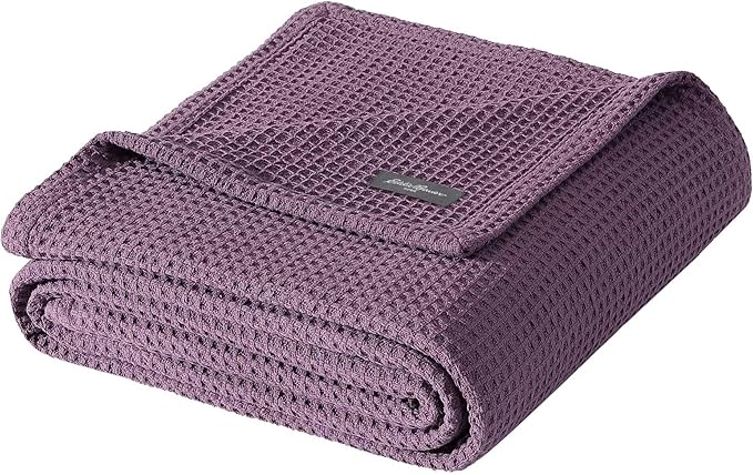 Eddie Bauer - Queen Blanket, Super Soft & Medium Weight, Softens Every Wash (Solid Waffle Purple, Queen)