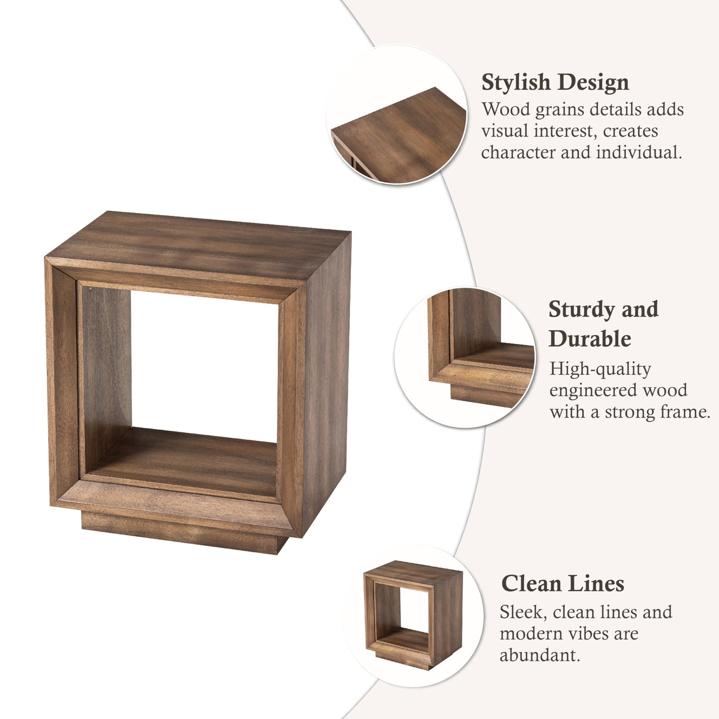 COZAYH Farmhouse End Table, Open Cube Accent Table with Geometric Frame, Modern Minimalist Side Table, Brown