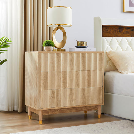 Caspellaire Fluted 3 Drawer Dresser, 31.50" Wide Modern Chest of Drawer, Wood Drawer Organizer for Bedroom, Living Room, Hallway