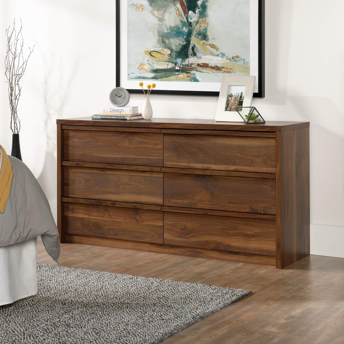 Sauder Harvey Park 6 Drawer Dresser for Bedroom Wooden Dressers & Chest of Drawers, in Grand Walnut