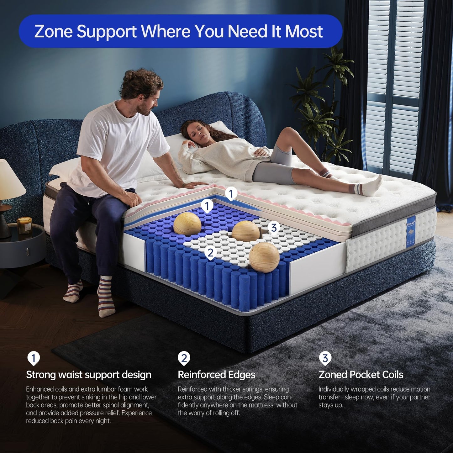 KOULABR Z King Size Mattress,14 Inch King Mattress in a Box,Superior Hybrid with Gel Memory Foam or Back & Lumbar Support,100 Night Trial,Maximum Support,Pressure Relief,Zoned Support Spring, Firm