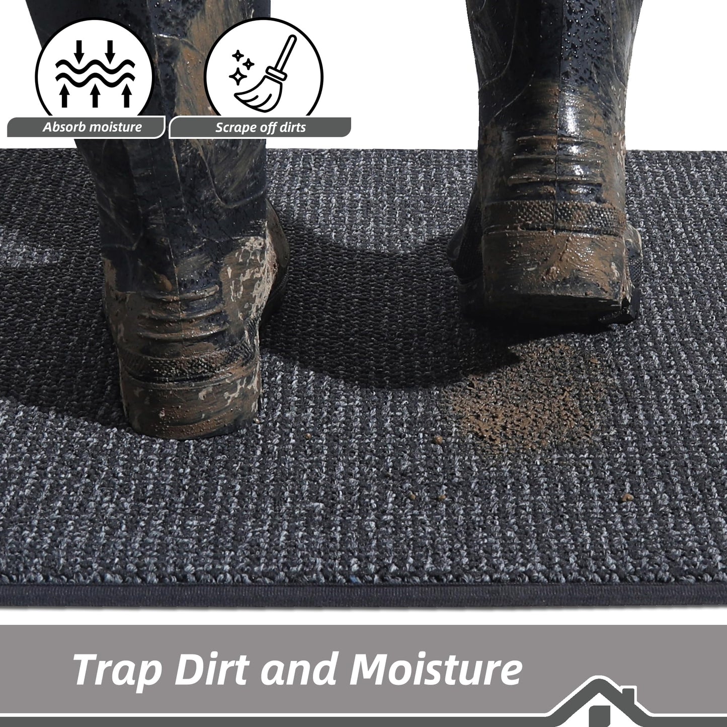 BEQHAUSE Dirt Trapper Door Mat 32" x 48", Non-Slip Washable Doormats Entrance Mat, Dirt Resistant and Absorbent Welcome Mat, Low Profile Floor Mats for Front Back Door and Entryway, Charcoal