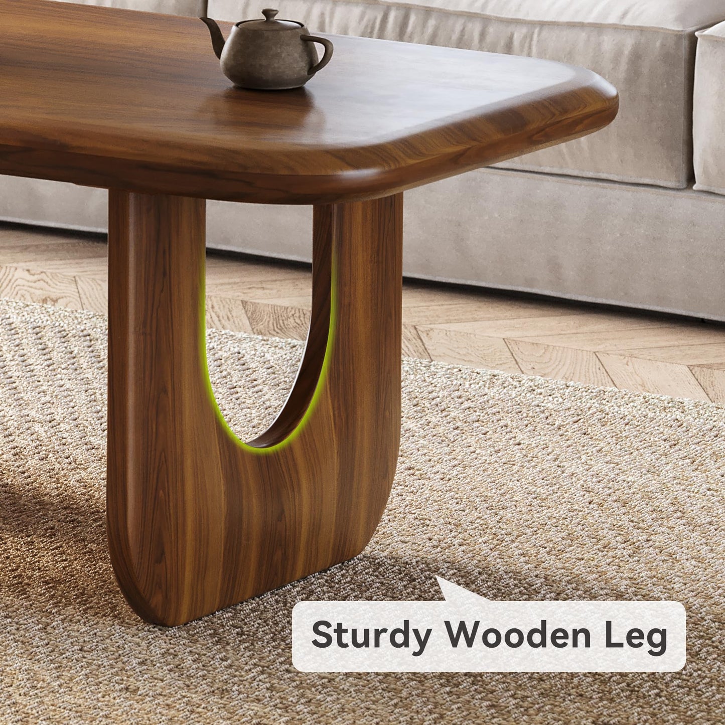 LITTLE TREE Farmhouse Coffee Table, 47 Inches Wooden Rectangular Center Tables with Rounded Corners, Modern Coffee Tables Low Cocktail Tea Furniture for Living Room (Rustic Brown)