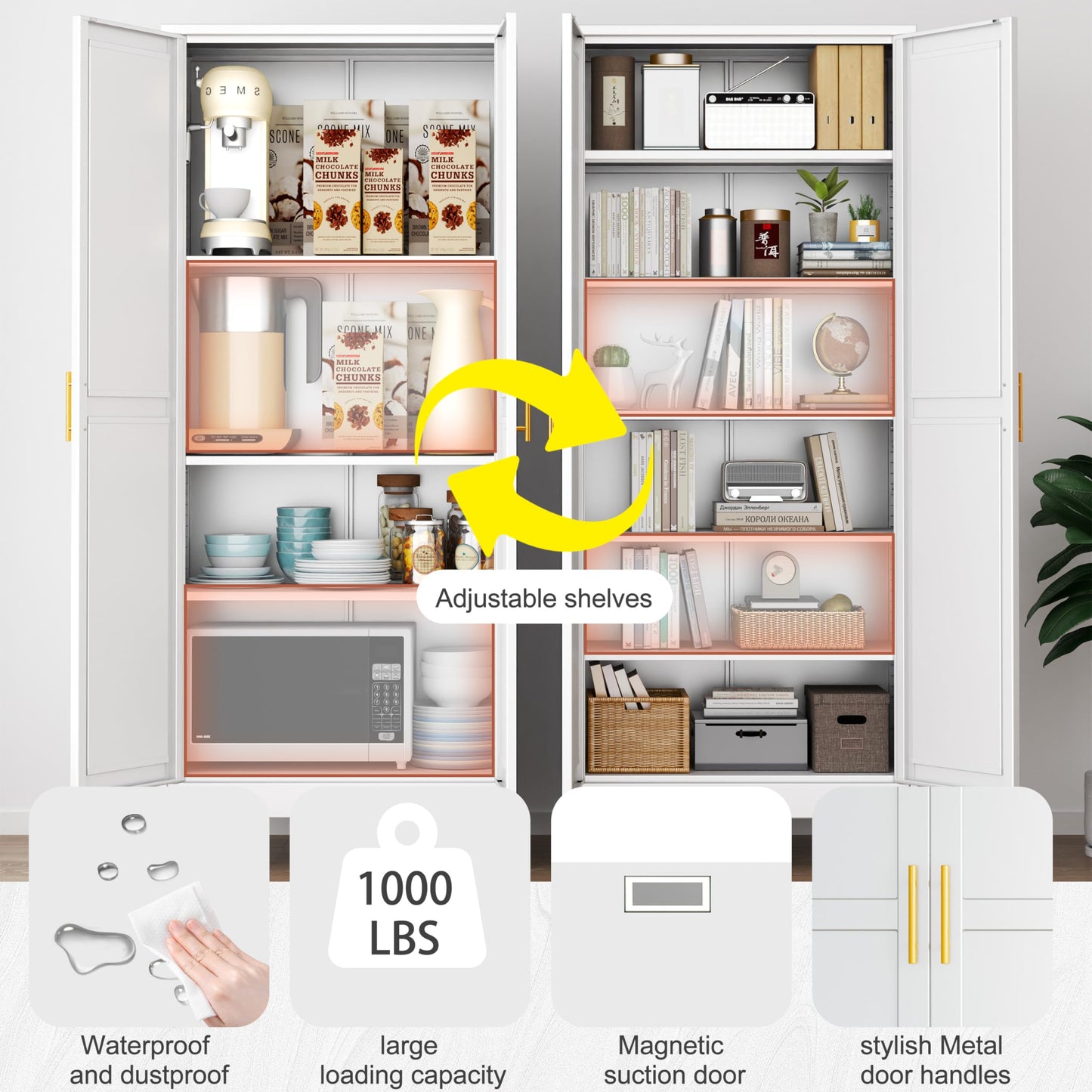 PAOFIN Kitchen Pantry Storage Cabinet with Doors and Adjustable Shelves, Metal ClosetMaid Food Pantry Cabinets, 75" Tall Freestanding Cupboard for Kitchen, Laundry or Utility Room, White