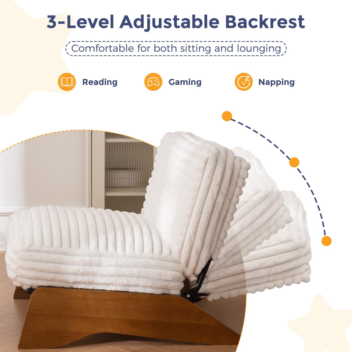 MAXYOYO Modern Adjustable Accent Chair with Ottoman, Upholstered Living Room Chair with Footrest Set, Soft Reclining Lounge for Bedroom, Apartment, Office, Beige
