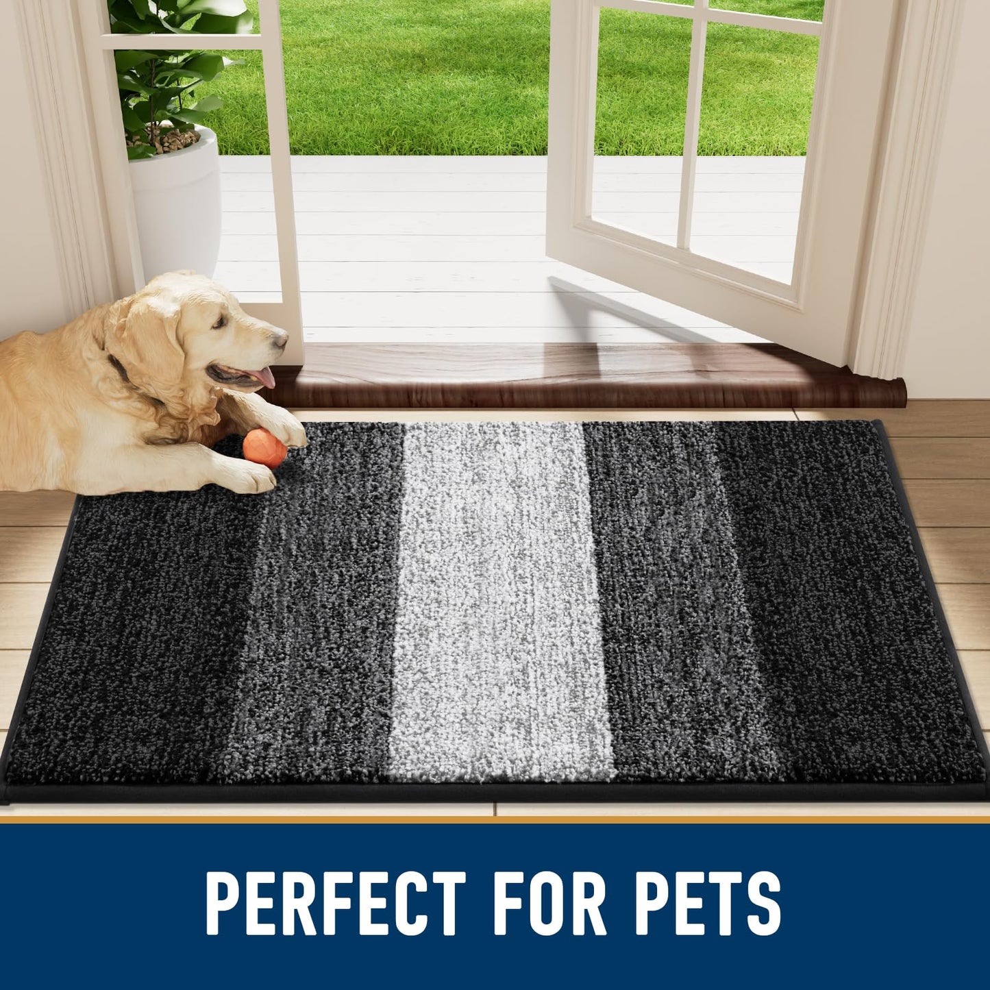 Smiry Dog Door Mat for Muddy Paws, Absorbs Moisture and Dirt, Low-Profile Entryway Mat with Non-Slip Backing, Entry Indoor Outdoor Doormat for Inside Floor (36x24 Inches, Black)