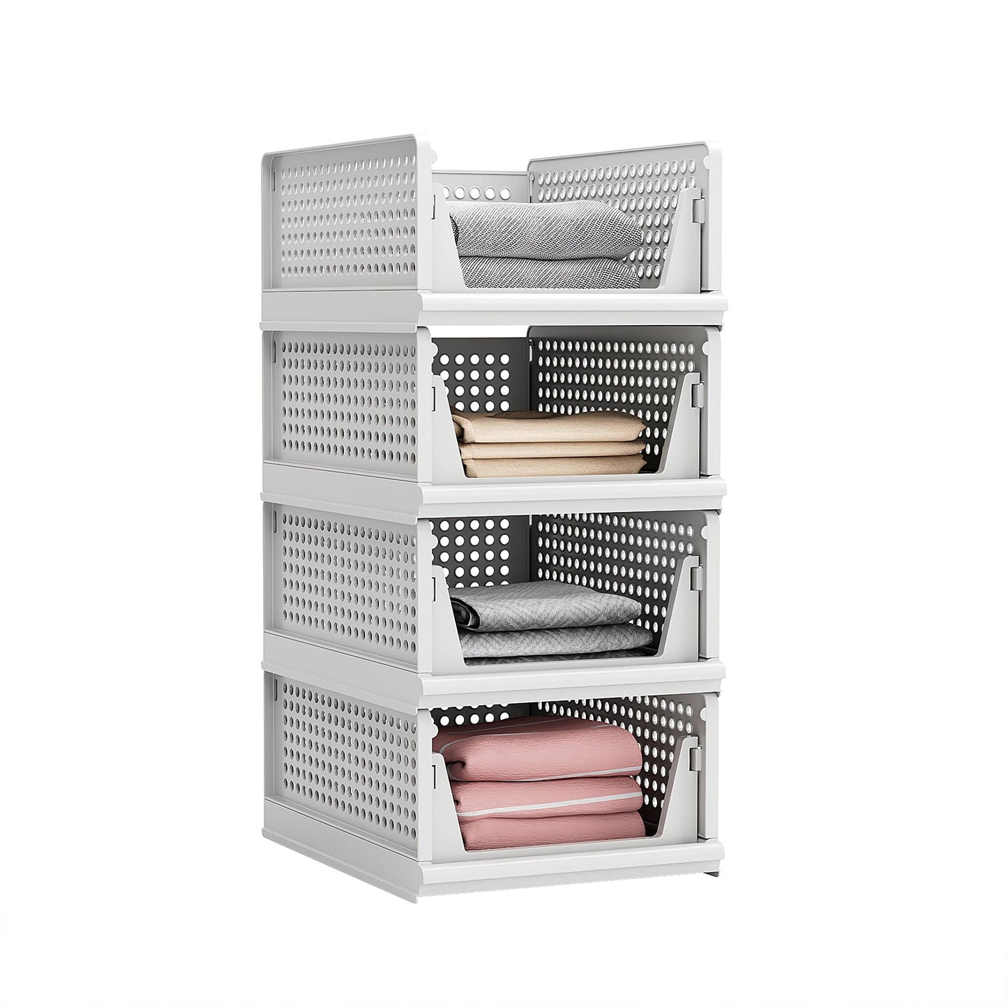 Proarea Stackable Plastic Storage Basket Closet Organizer Bin Foldable Clothes Organizer Storage Drawer Shelf Container for Living Room Bathroom Kitchen Office