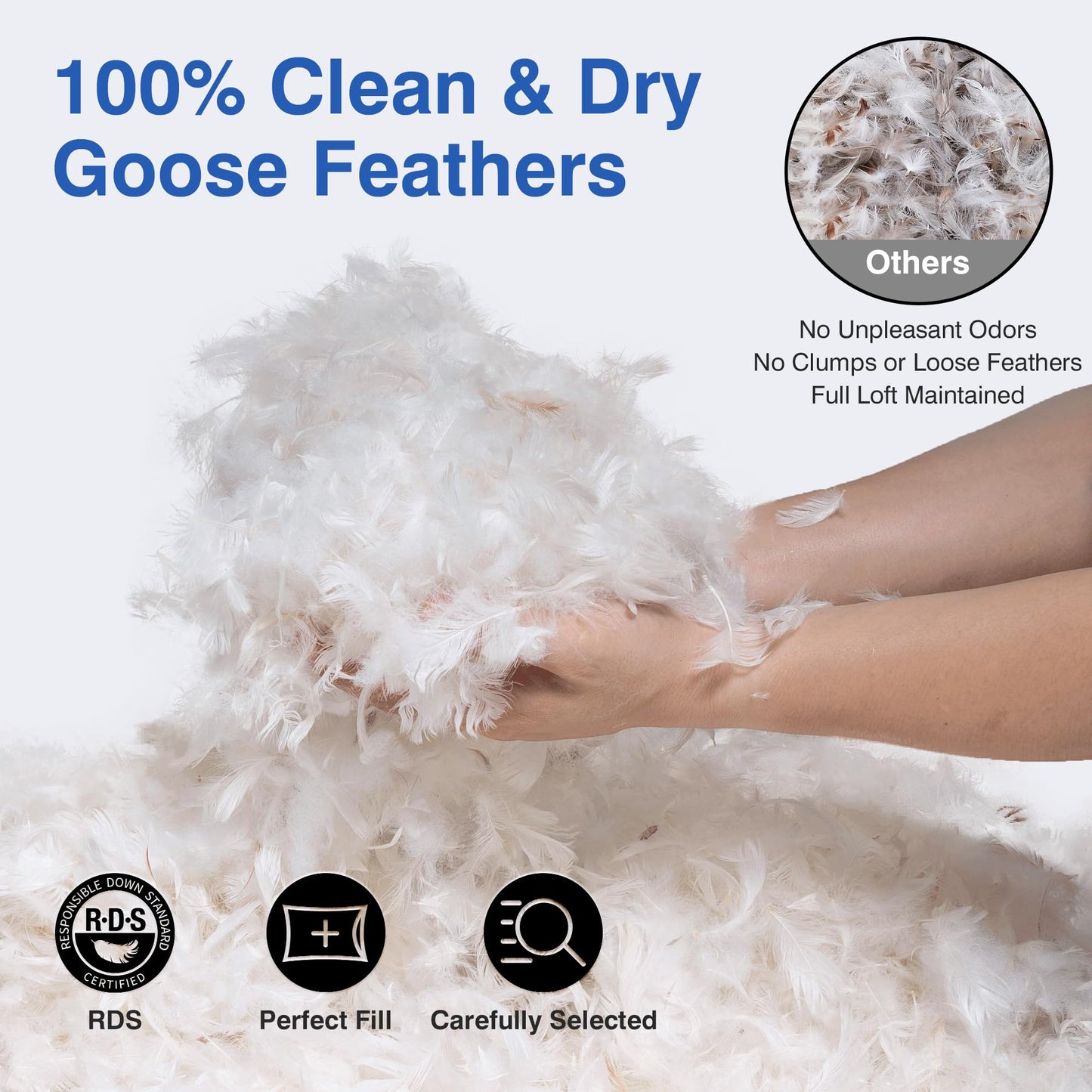 zibroges Goose Feather Pillow Queen Size Set of 2 - Down Hotel Bed Pillows for Sleeping, Soft 600 Thread Count Cotton Cover, Fluffy Support Surround Fill Polyester for Back, Stomach, Side Sleepers