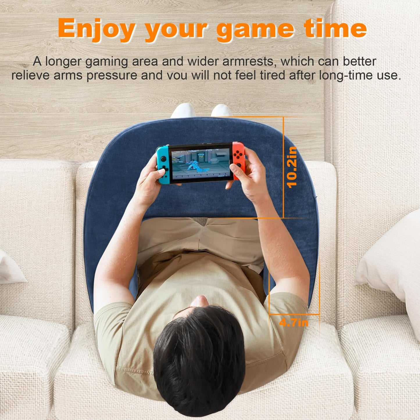 ByNaRIX Reading Pillow for Gaming, Lap Desk Pillow for Laptop, Extra Large Arm Rest Pillow for Adult Working, Playing, Crocheting, Steam Deck Switch/Sitting in Bed Floor Couch Sofa Blue