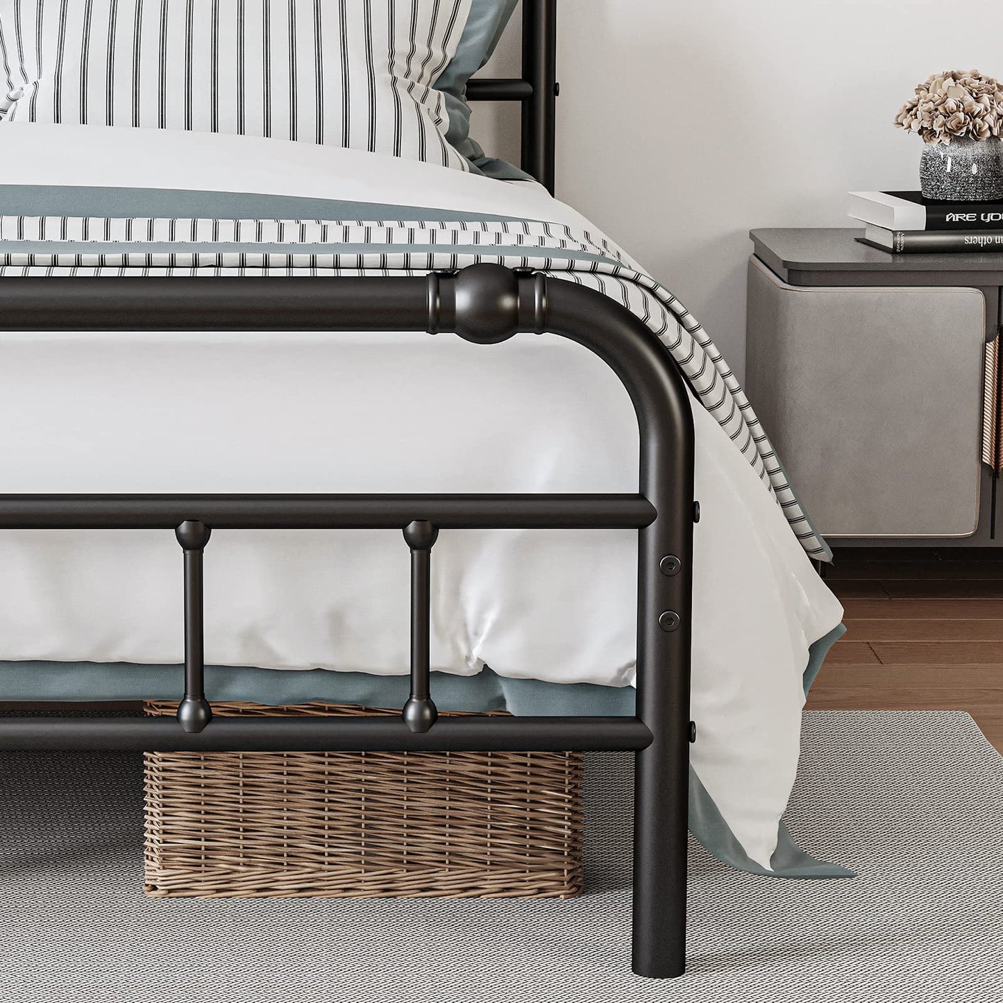 BOSRII Queen Size Bed Frame with Headboard and Footboard, 18 Inches High, 3500 Pounds Heavy Duty Metal Slats Support for Mattress, No Box Spring Needed, Noise-Free, Black