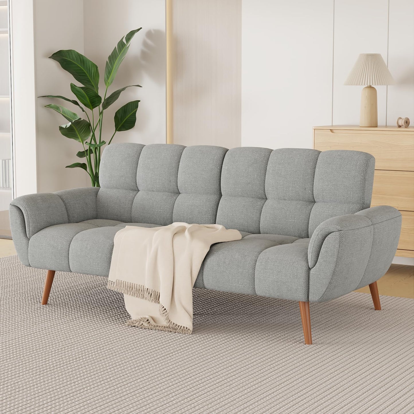 saows Futon Sofa Bed, Convertible 77" Modern Linen Futon Couch, Comfy Sleeper Sofa with Adjustable Backrests, Couch Bed for Small Spaces, Living Room, Bedroom, Apartment, Gray