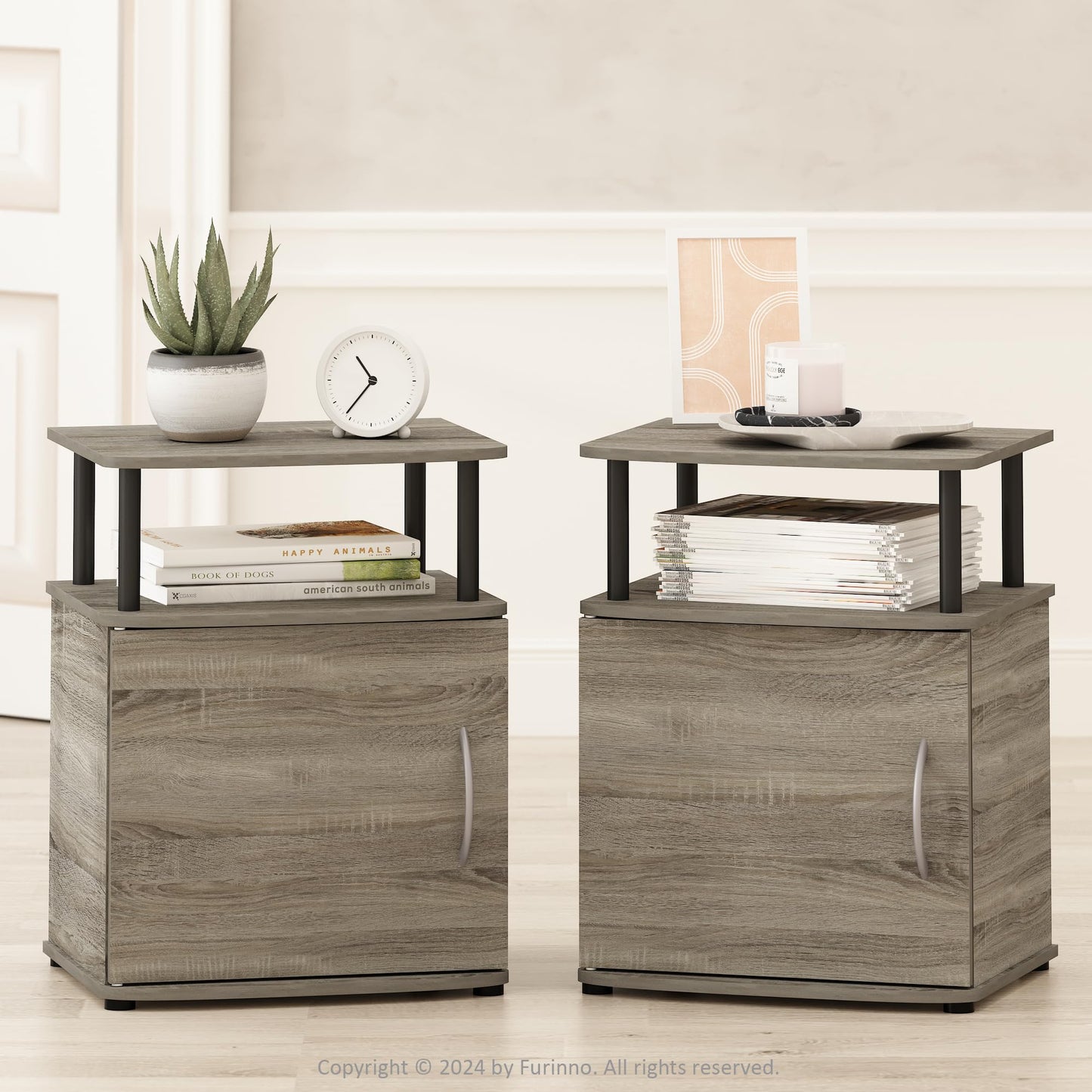 Furinno Tidur Utility Design Nightstand, Bedside Table, Black, Set of 2