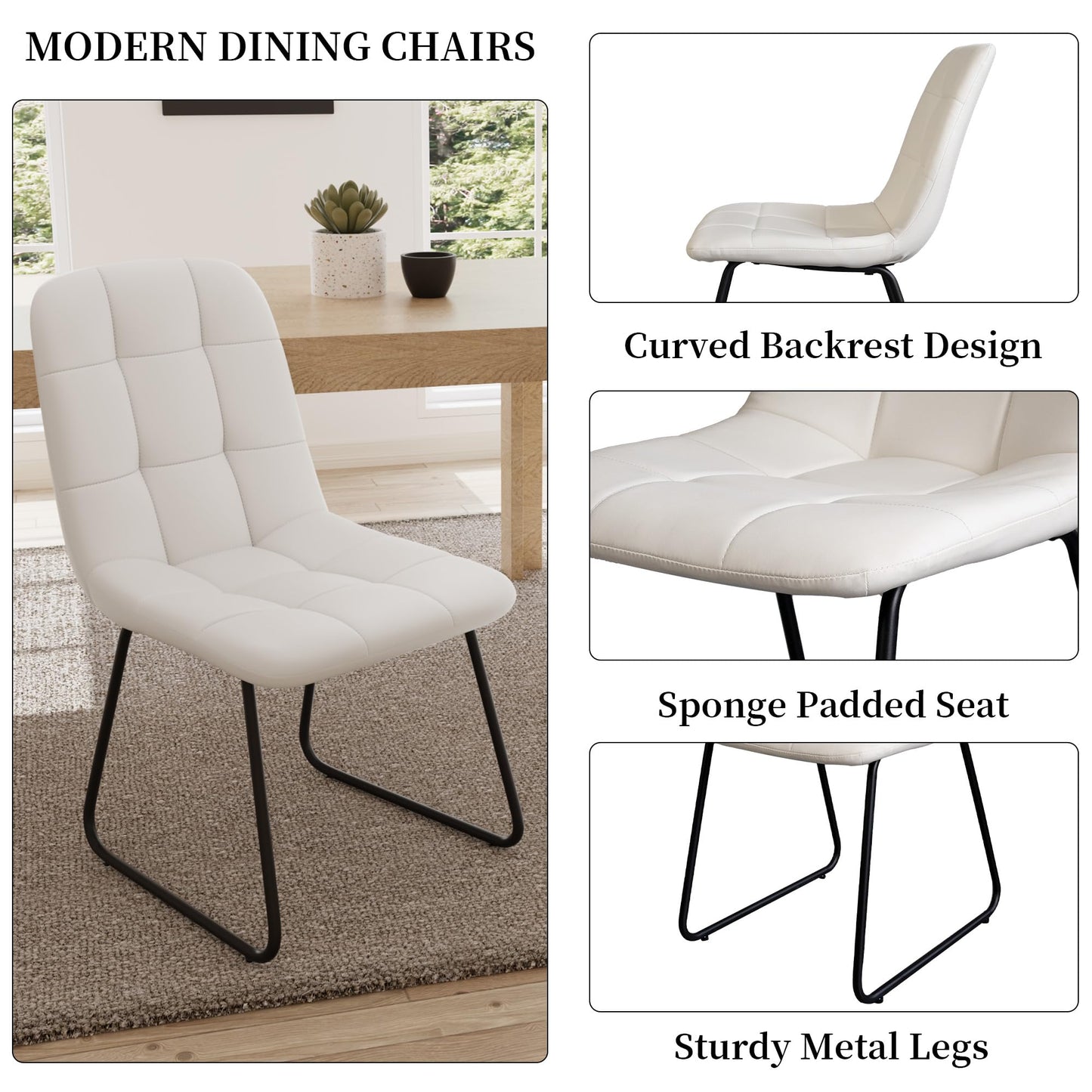HIPIHOM 43.3 Inch Round Dining Table Set for 4, Modern Small Kitchen Coffee Set for Dining Room Kitchen Apartment (Cream Table+4 U-Shaped White Chairs)