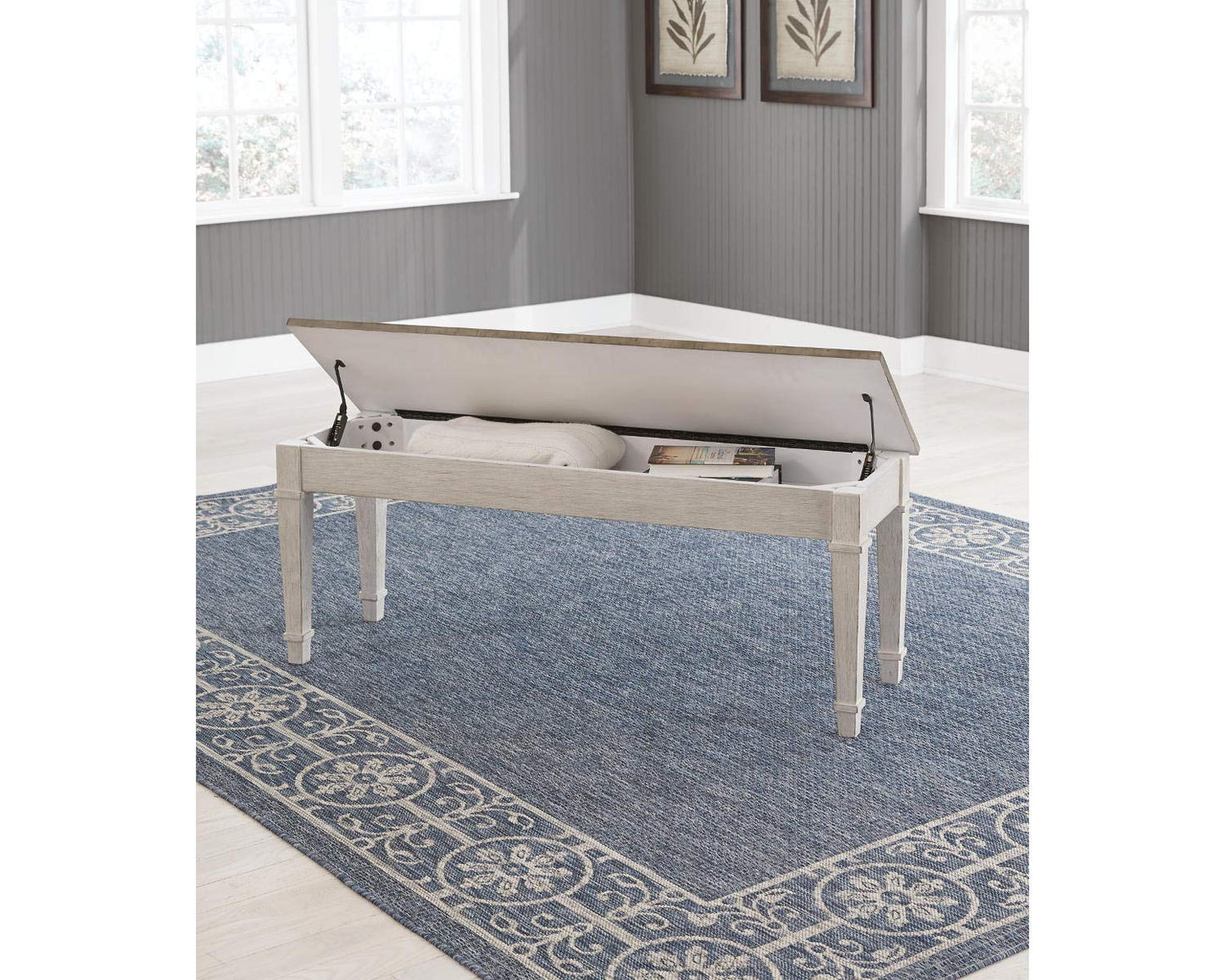 Signature Design by Ashley Skempton Farmhouse Storage Bench, White & Light Brown