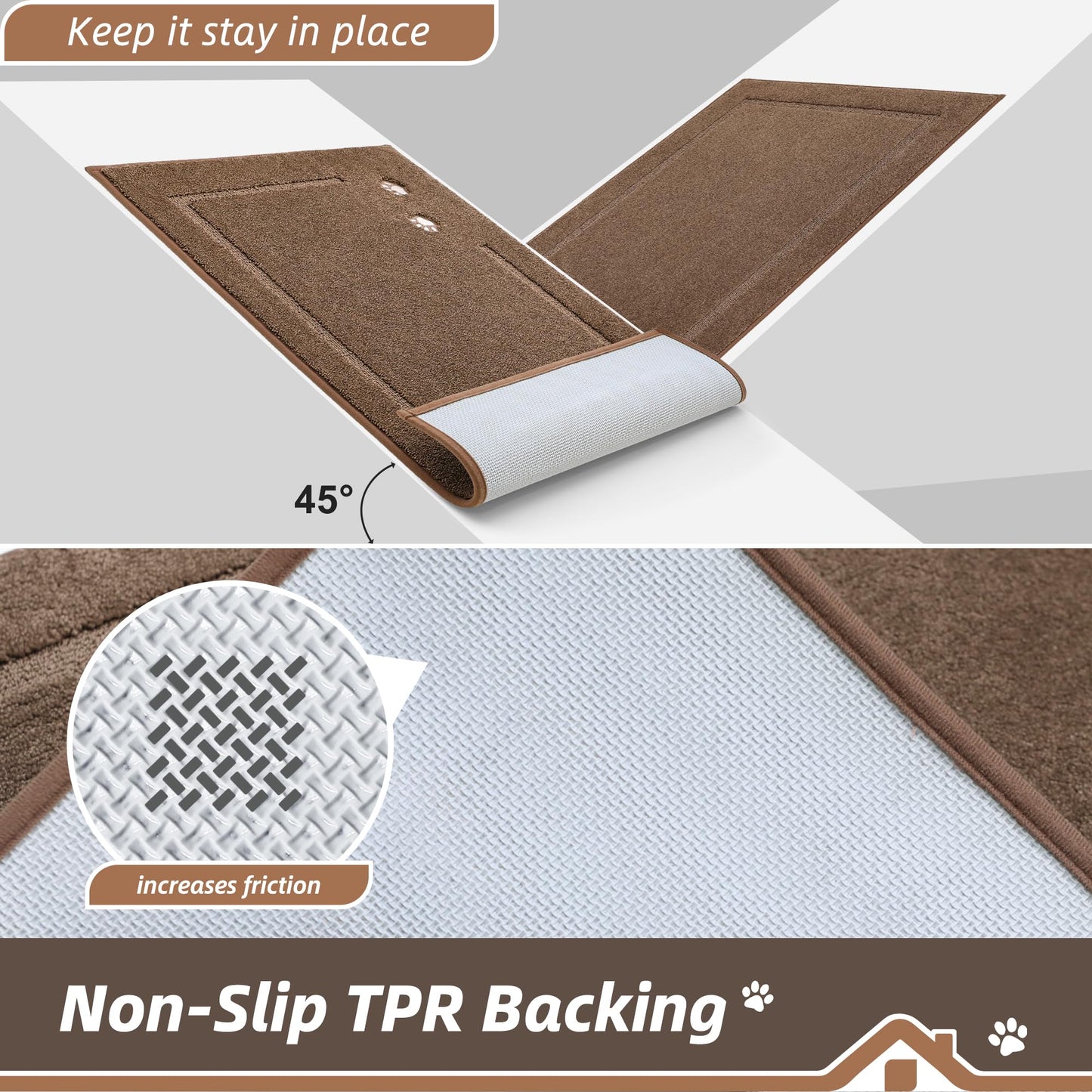 BEQHAUSE Dog Door Mat for Muddy Paws 20"x32" Dirt Trapper Absorbent Doormat Non Slip Entryway Rugs Washable Stain Resistant Welcome Floor Mat Soft Low-Profile for Front Back Door, Brown