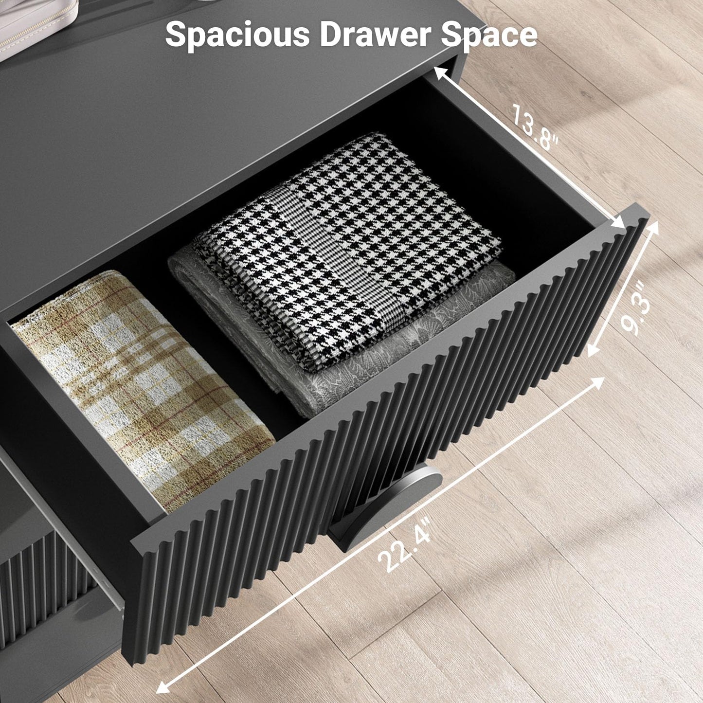 LGHM Fluted Black Dresser for Bedroom, Modern 50" Wide Chest of Drawers, 8 Deep Drawers 42.8" Tall Dresser with Raised H Legs -Curved Profile Design, Easy Round Handles for Bedroom,Livingroom, Black