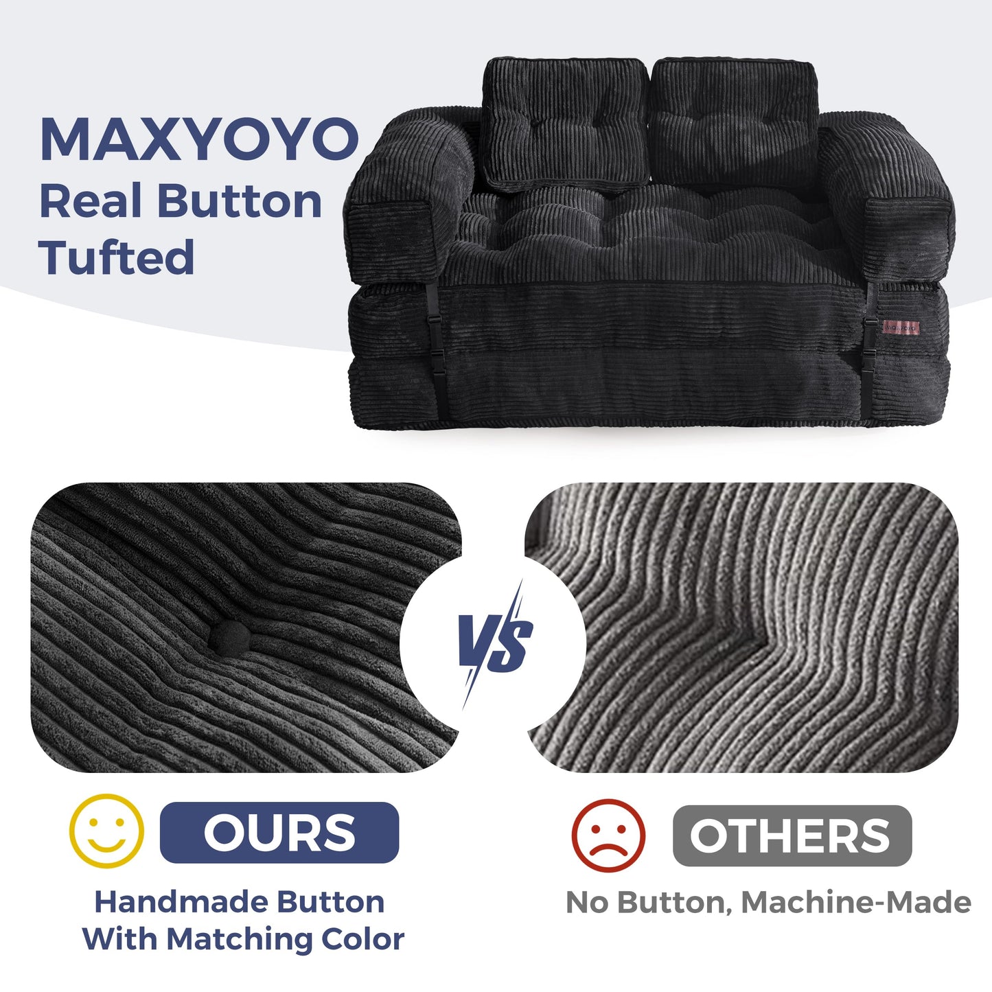MAXYOYO Folding Sofa Bed, L-Shaped Convertible Sofa Bed with Armrest Foldable Sleeper Couch with Pillow, Portable Fold Out Chair Comfy Floor Couch Lounge for Living Room Bedroom, Black, Double