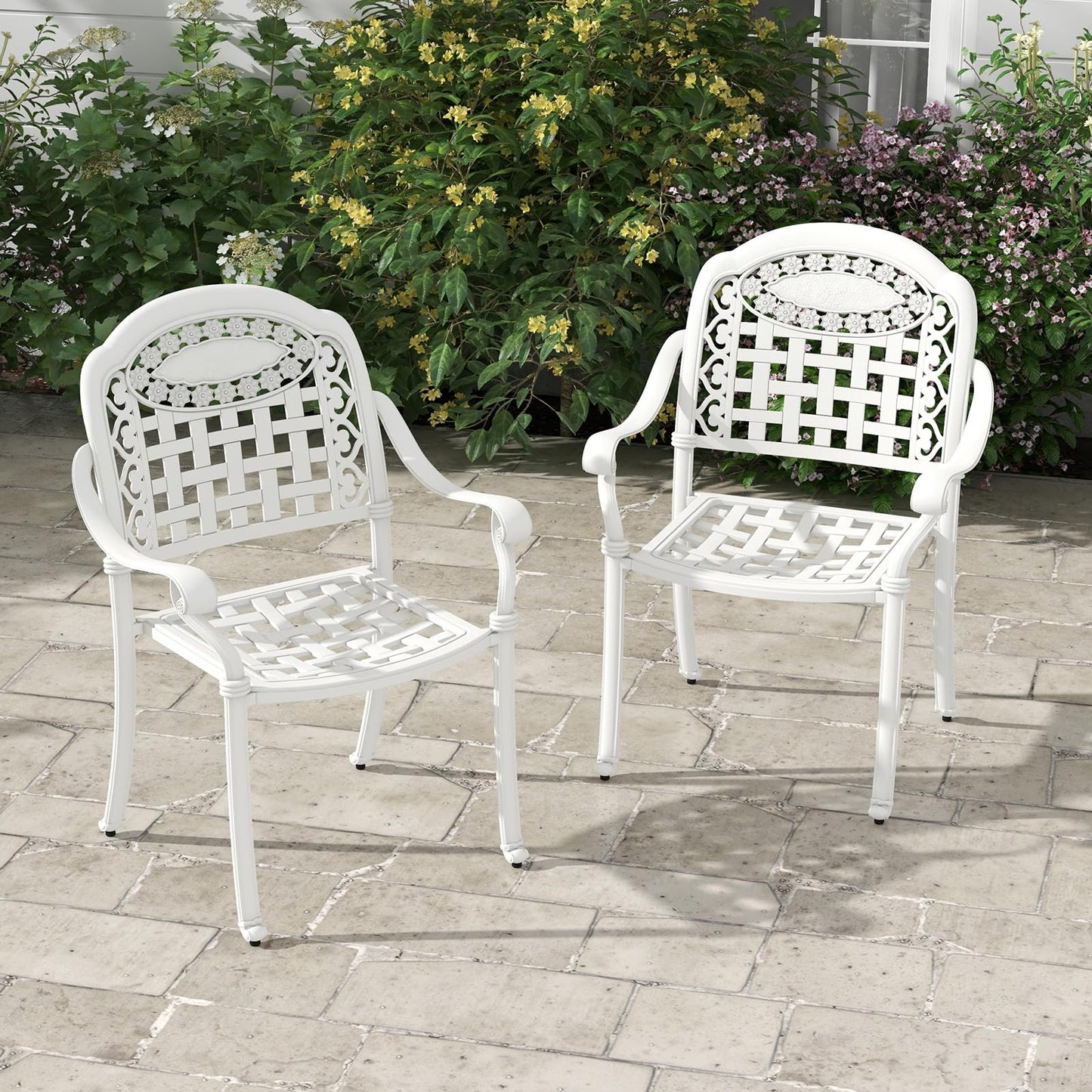 Tangkula Set of 4 Cast Aluminum Patio Dining Chairs, Stackable Outdoor Dining Chairs with Armrests, Outdoor Bistro Chairs for Balcony, Backyard, Garden