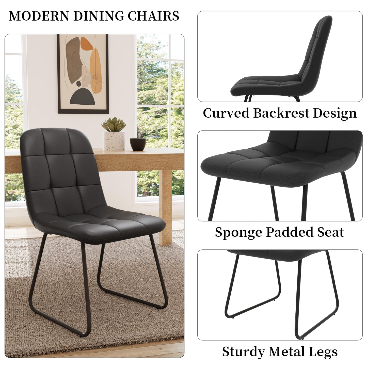 HIPIHOM 45.3 Inch Round Dining Table Set for 4, Mid Century Modern Small Coffee Set for Dining Room Kitchen Apartment (Walnut Table + 4 U-Shaped Black Chairs)