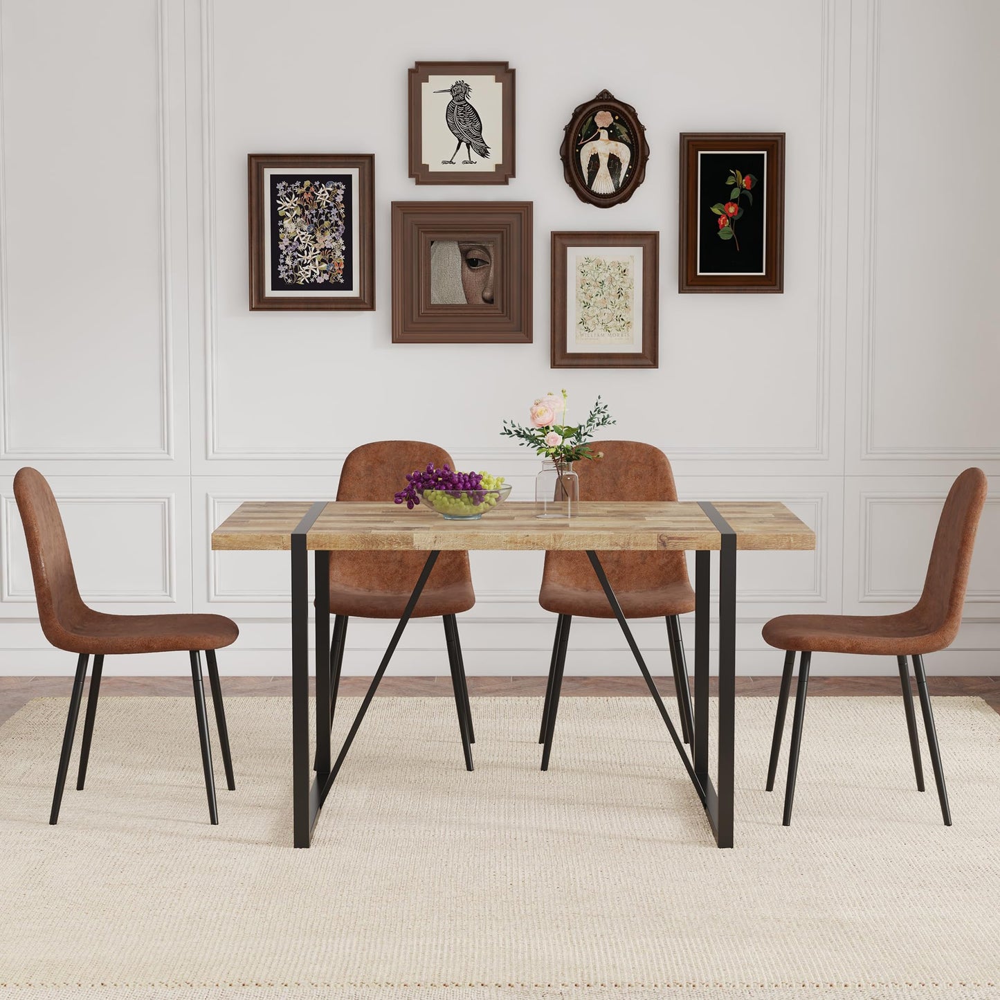 MUUOKY 55'' Dinner Table Set for 4, Rectangular Wood Kitchen Table Set for 4 with Ergonomic Chairs, 5 Piece Dining Tables Set for Kitchen and Dining Room
