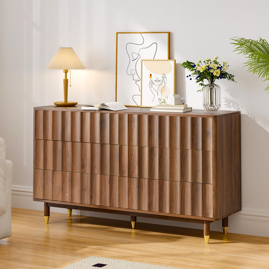 Caspellaire Fluted 6 Drawer Dresser, 53" Wide Modern Chest of Drawer, Dresser TV Stand,Wood Drawer Organizer for Bedroom, Living Room, Hallway