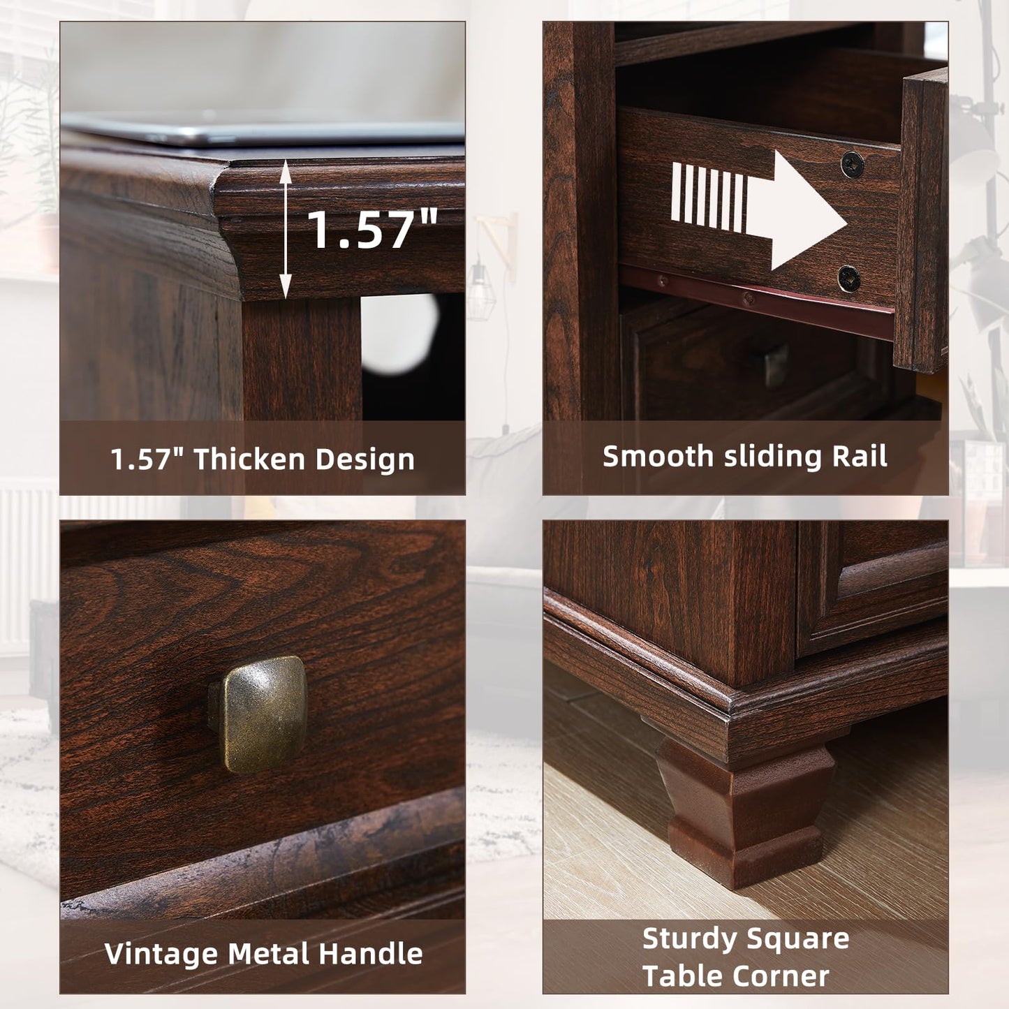 SAVOR LIFE Farmhouse Nightstand Set of 2 with Charging Station, Rustic Brown Nightstand,2 Drawers End Table for Living Room,Bedside Table with Open Shelf for Bed Room,Walnut